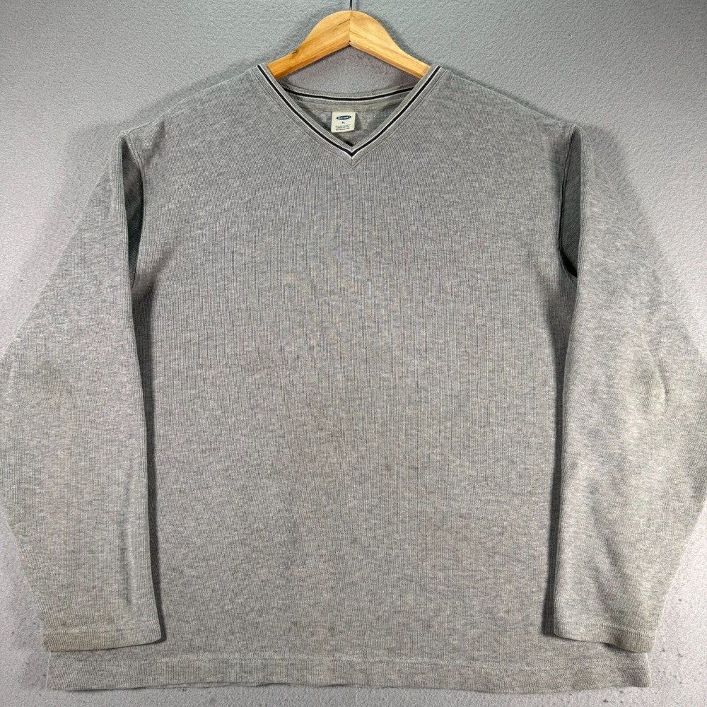Vintage Old Navy Knit Sweater Men XL Gray V Neck Pullover Heavyweight Trendy Y2K